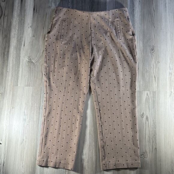 Chico's Brown Herringbone Polka Dot Pull On Straight Leg Pants Size 2.5 (large) - Picture 1 of 9